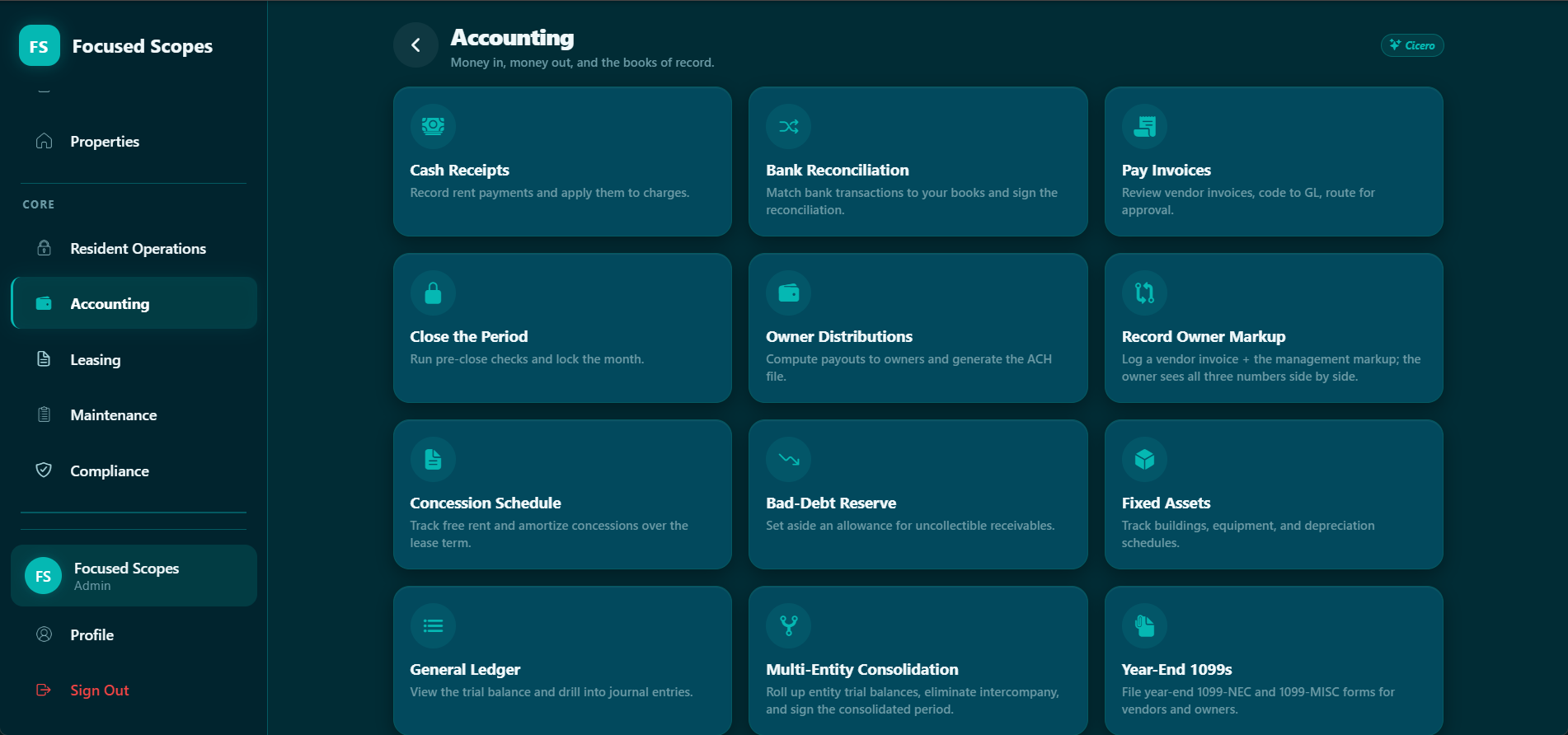 Focused Scopes Accounting — Close the Period, GL and 1099s